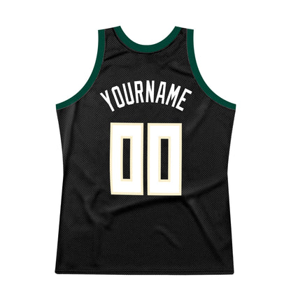 Custom Black White-Hunter Green Authentic Throwback Basketball Jersey - Sky-Custom