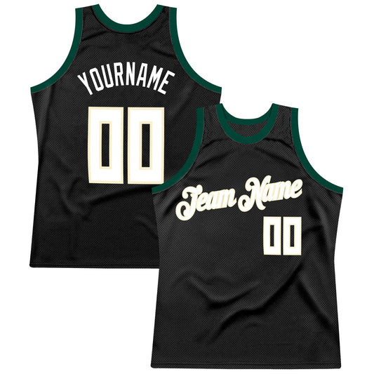 Custom Black White-Hunter Green Authentic Throwback Basketball Jersey - Sky-Custom