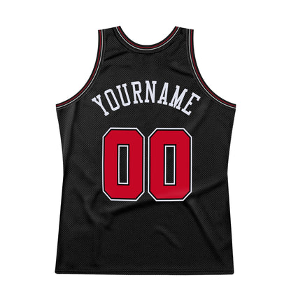 Custom Black Red-White Authentic Throwback Basketball Jersey - Sky-Custom