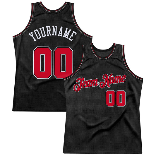 Custom Black Red-White Authentic Throwback Basketball Jersey - Sky-Custom