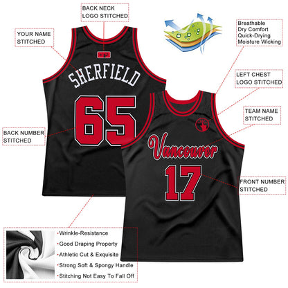 Custom Black Red-White Authentic Throwback Basketball Jersey - Sky-Custom