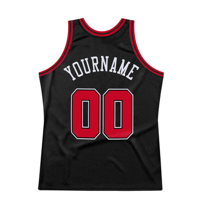 Custom Black Red-White Authentic Throwback Basketball Jersey - Sky-Custom