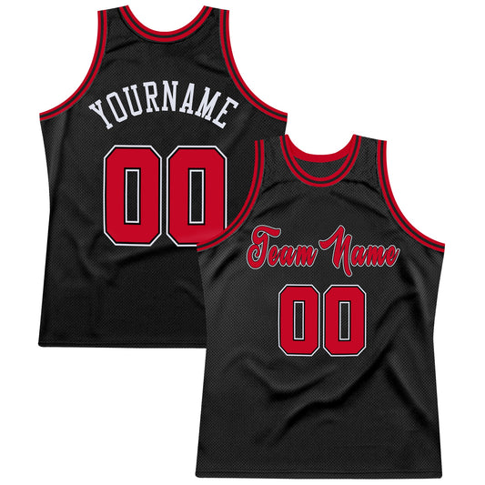 Custom Black Red-White Authentic Throwback Basketball Jersey - Sky-Custom