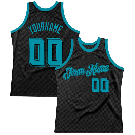 Custom Black Teal Authentic Throwback Basketball Jersey - Sky-Custom