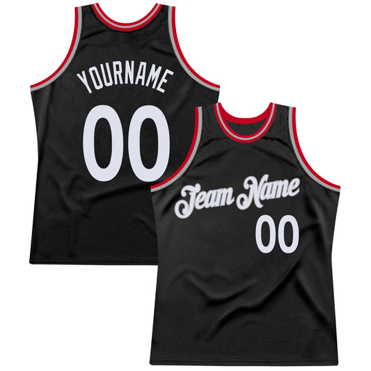 Custom Black White-Red Authentic Throwback Basketball Jersey - Sky-Custom