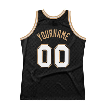 Custom Black White-Old Gold Authentic Throwback Basketball Jersey - Sky-Custom