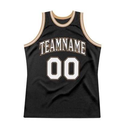Custom Black White-Old Gold Authentic Throwback Basketball Jersey - Sky-Custom