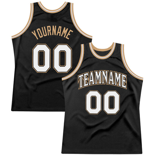 Custom Black White-Old Gold Authentic Throwback Basketball Jersey - Sky-Custom