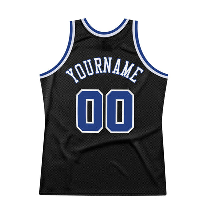 Custom Black Royal-White Authentic Throwback Basketball Jersey - Sky-Custom