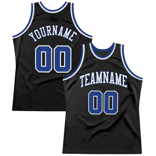 Custom Black Royal-White Authentic Throwback Basketball Jersey - Sky-Custom