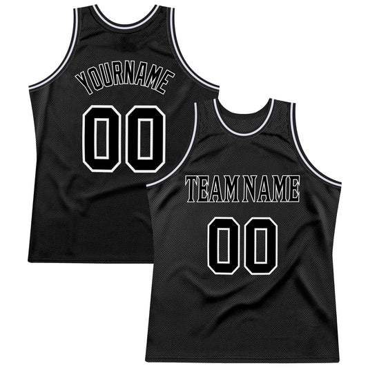 Custom Black Black-White Authentic Throwback Basketball Jersey - Sky-Custom