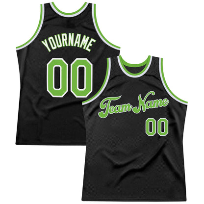 Custom Black Neon Green-White Authentic Throwback Basketball Jersey - Sky-Custom