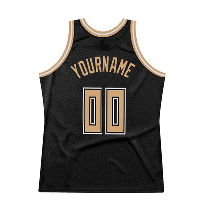 Custom Black Old Gold-White Authentic Throwback Basketball Jersey - Sky-Custom
