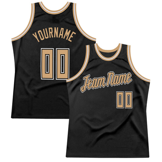 Custom Black Old Gold-White Authentic Throwback Basketball Jersey - Sky-Custom