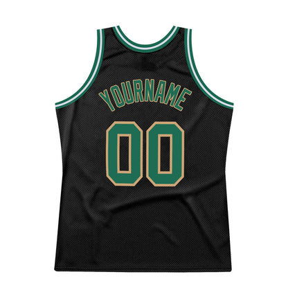 Custom Black Kelly Green-Old Gold Authentic Throwback Basketball Jersey - Sky-Custom