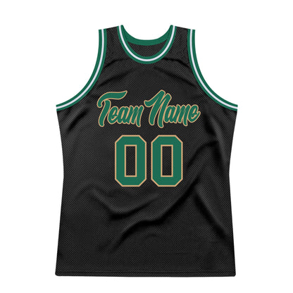 Custom Black Kelly Green-Old Gold Authentic Throwback Basketball Jersey - Sky-Custom
