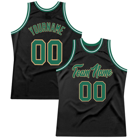 Custom Black Kelly Green-Old Gold Authentic Throwback Basketball Jersey - Sky-Custom