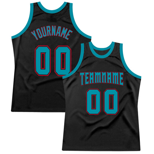 Custom Black Teal-Red Authentic Throwback Basketball Jersey - Sky-Custom