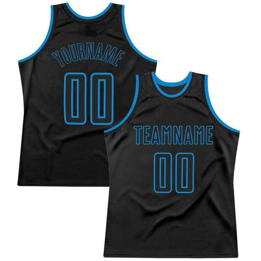 Custom Black Black-Blue Authentic Throwback Basketball Jersey - Sky-Custom