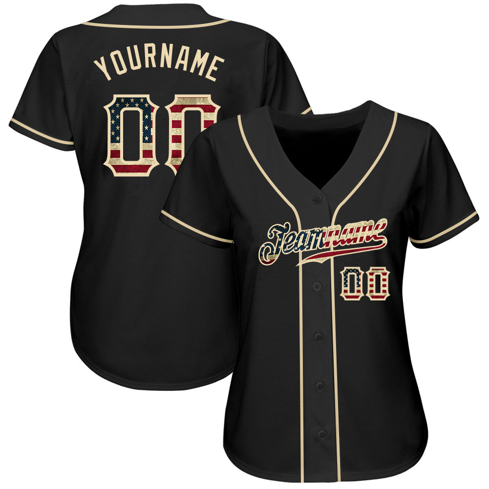 Custom Black Vintage USA Flag-Cream Authentic Baseball Jersey - Sky-Custom