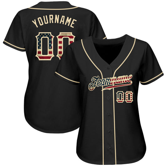 Custom Black Vintage USA Flag-Cream Authentic Baseball Jersey - Sky-Custom