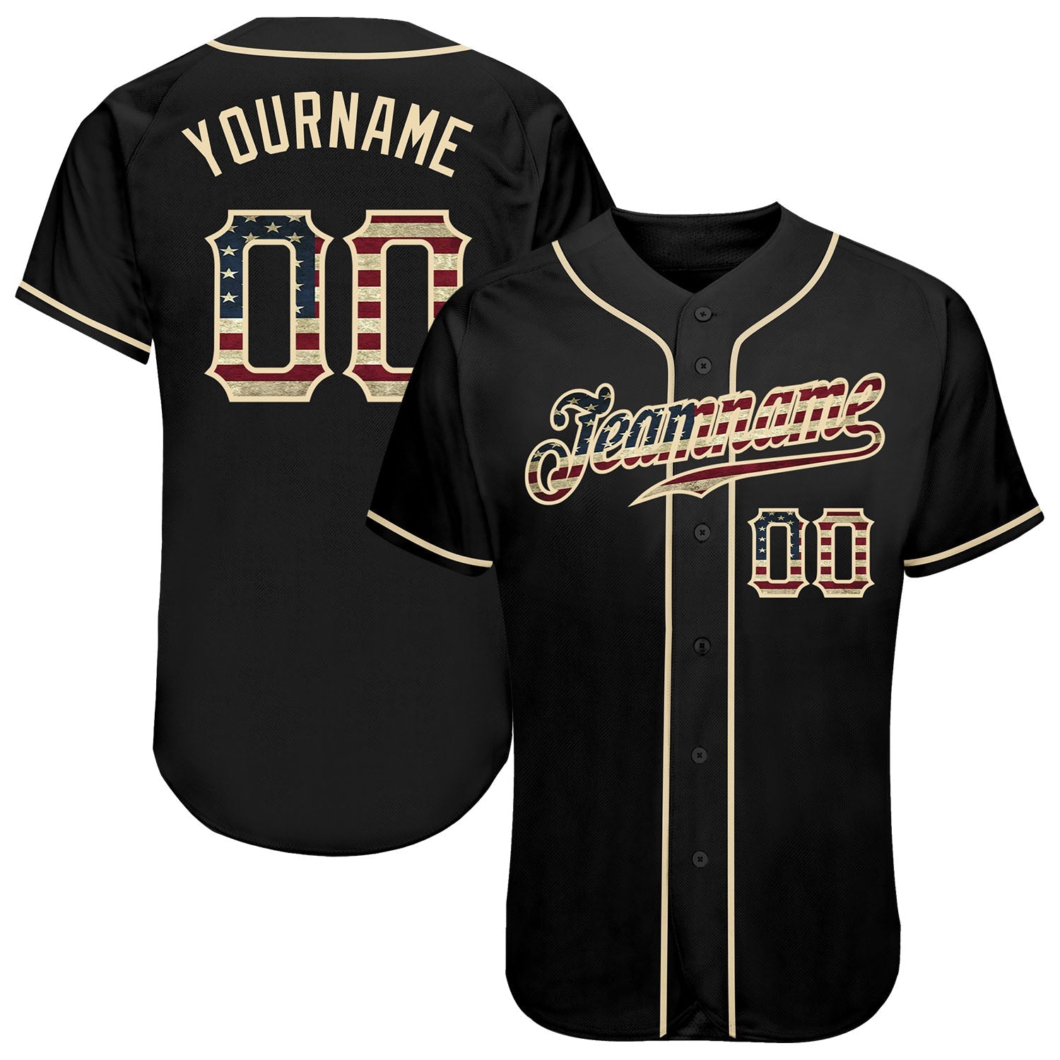 Custom Black Vintage USA Flag-Cream Authentic Baseball Jersey - Sky-Custom