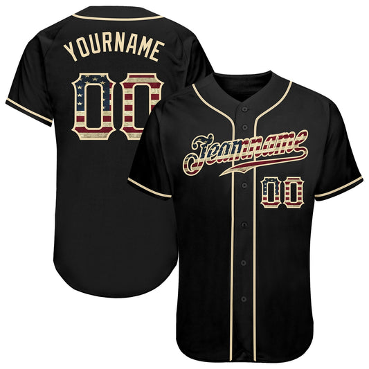Custom Black Vintage USA Flag-Cream Authentic Baseball Jersey - Sky-Custom
