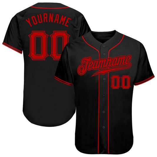 Custom Black Red Authentic Baseball Jersey - Sky-Custom