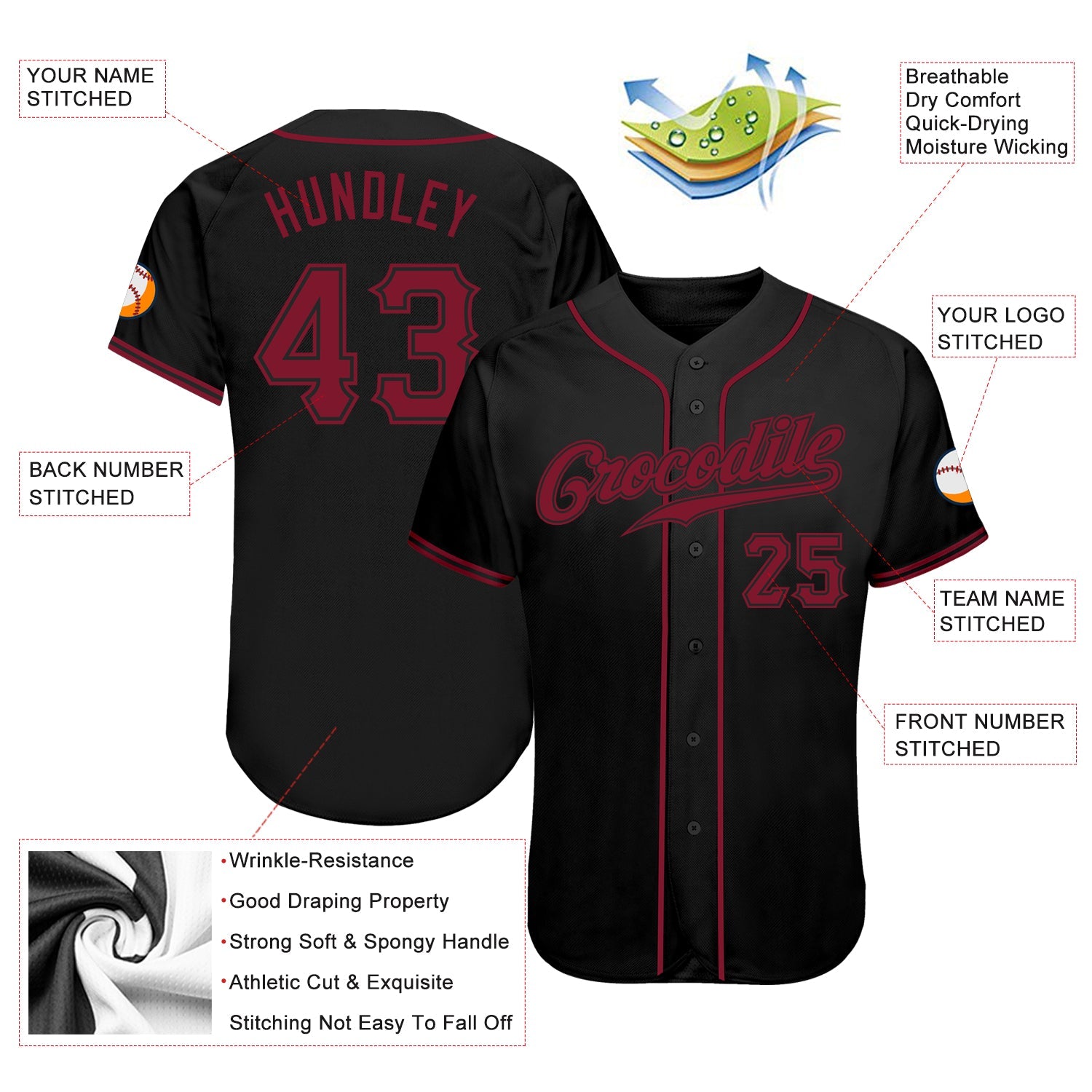 Custom Black Crimson Authentic Baseball Jersey - Sky-Custom