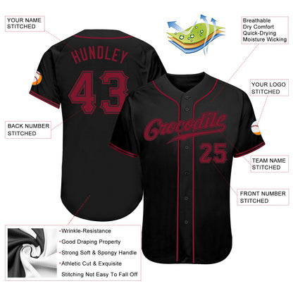 Custom Black Crimson Authentic Baseball Jersey - Sky-Custom