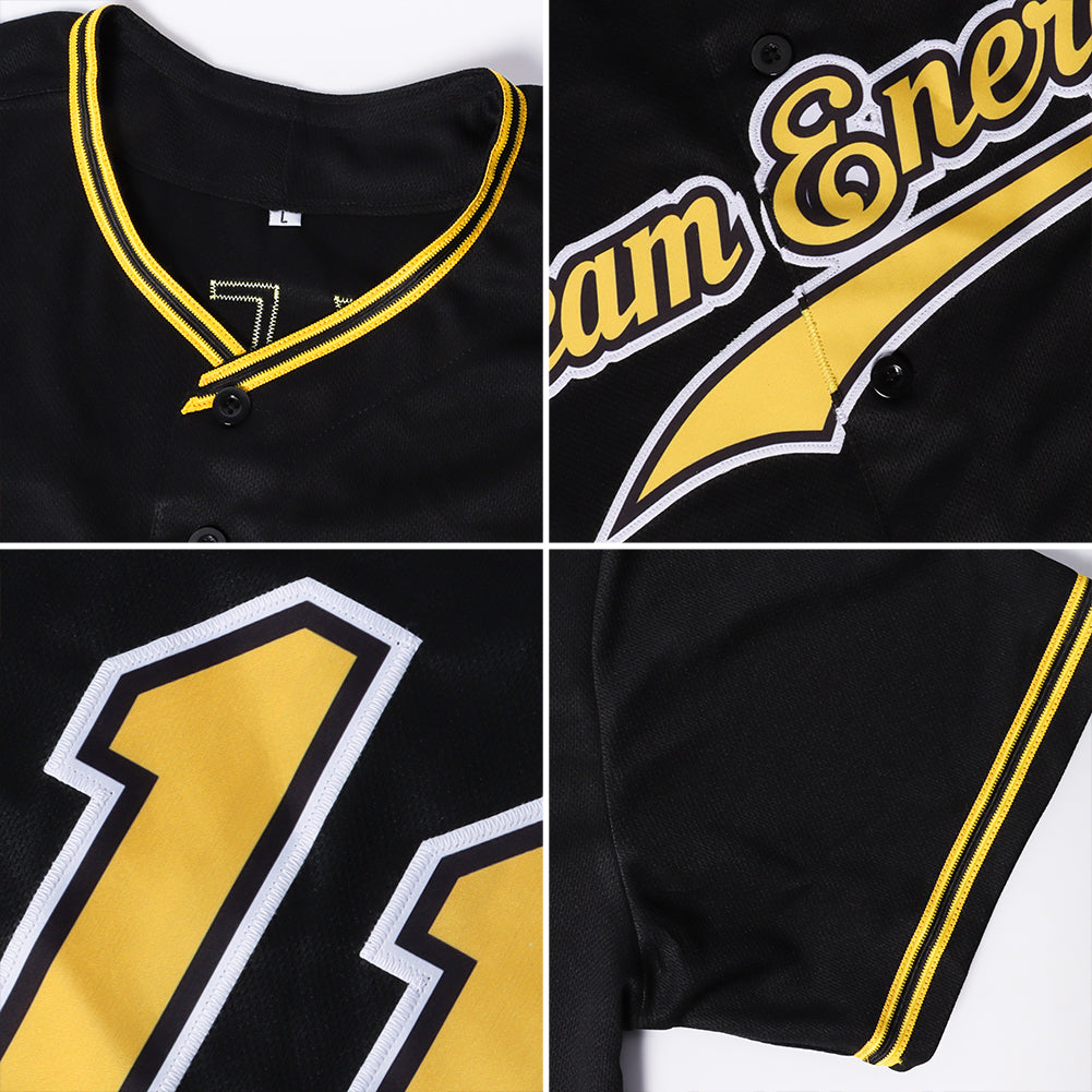 Custom Black Gold Authentic Baseball Jersey - Sky-Custom