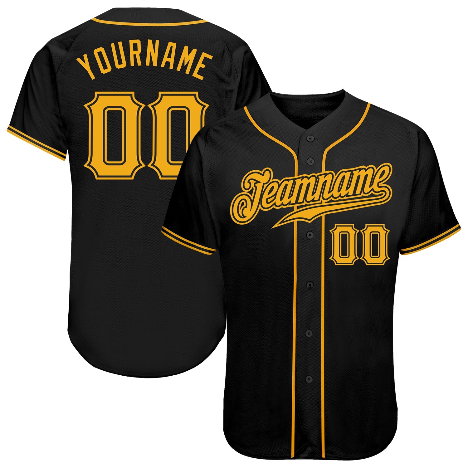 Custom Black Gold Authentic Baseball Jersey - Sky-Custom