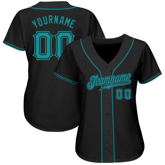 Custom Black Teal Authentic Baseball Jersey - Sky-Custom