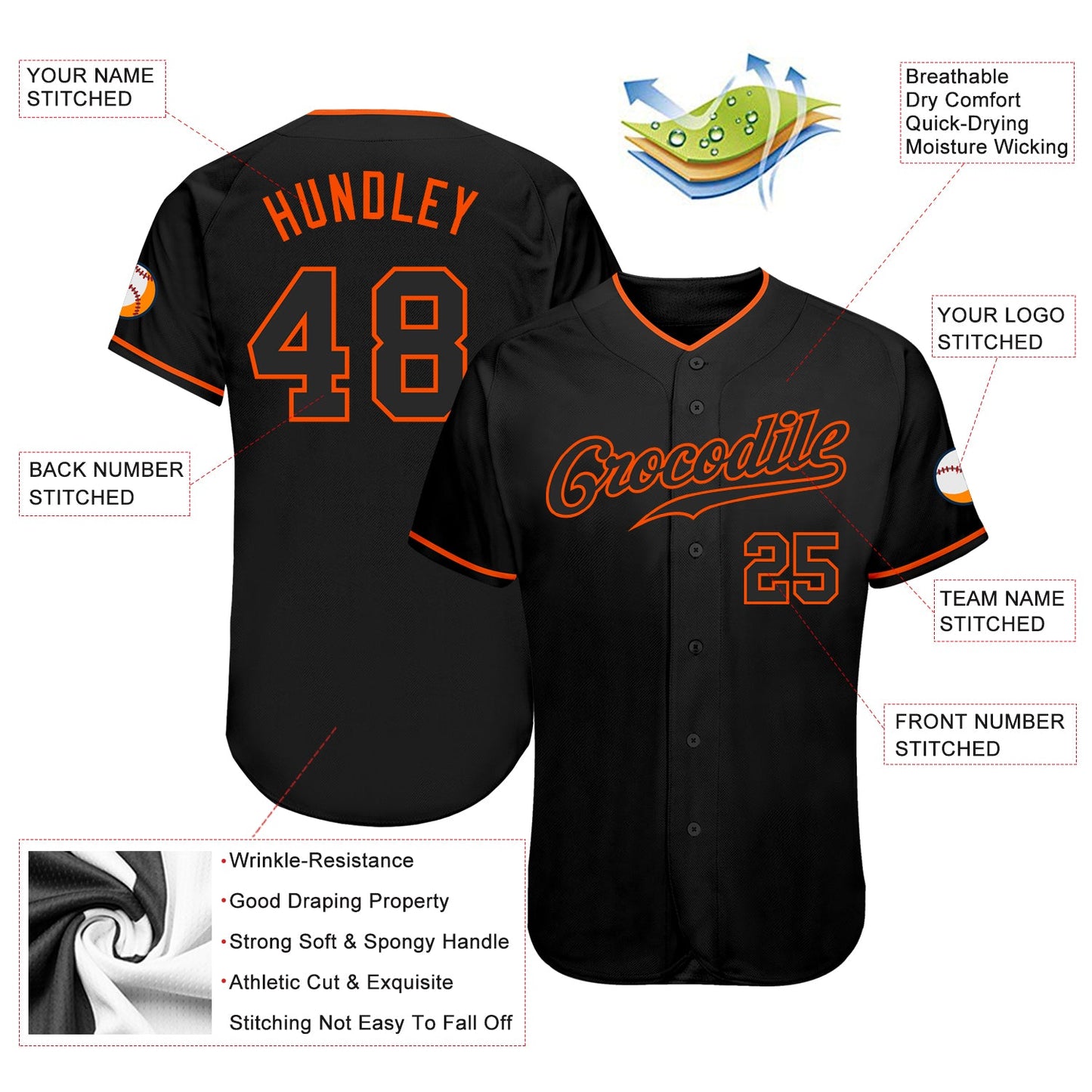 Custom Black Black-Orange Authentic Baseball Jersey - Sky-Custom
