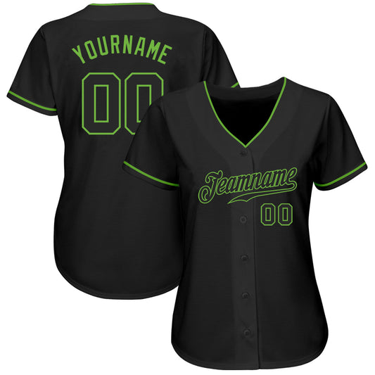 Custom Black Black-Neon Green Authentic Baseball Jersey - Sky-Custom
