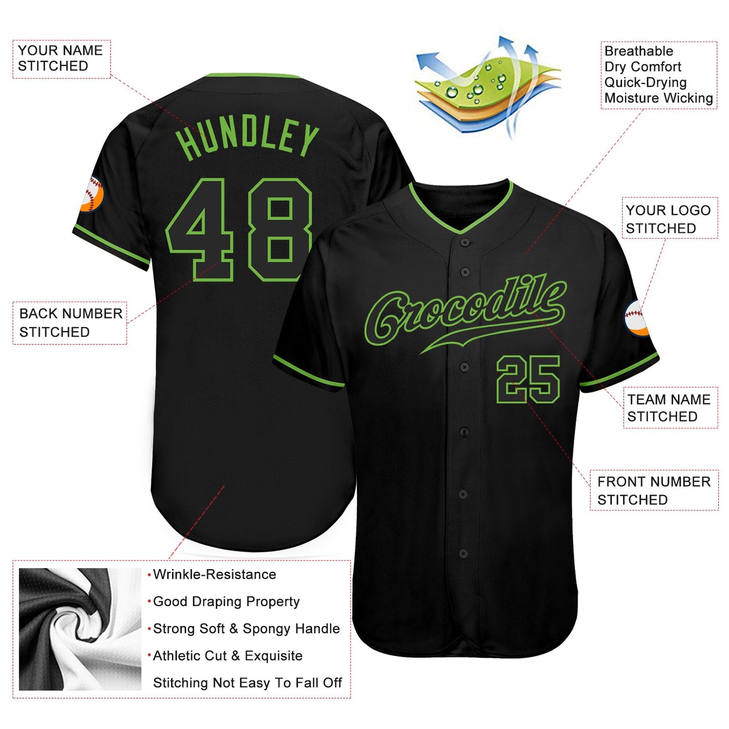 Custom Black Black-Neon Green Authentic Baseball Jersey - Sky-Custom