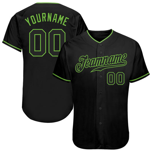 Custom Black Black-Neon Green Authentic Baseball Jersey - Sky-Custom