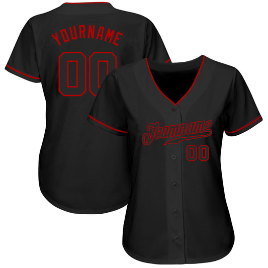 Custom Black Black-Red Authentic Baseball Jersey - Sky-Custom