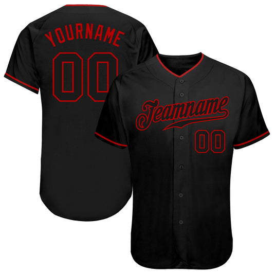 Custom Black Black-Red Authentic Baseball Jersey - Sky-Custom
