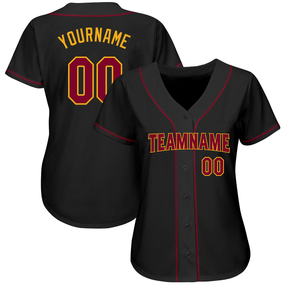 Custom Black Crimson-Gold Authentic Baseball Jersey - Sky-Custom