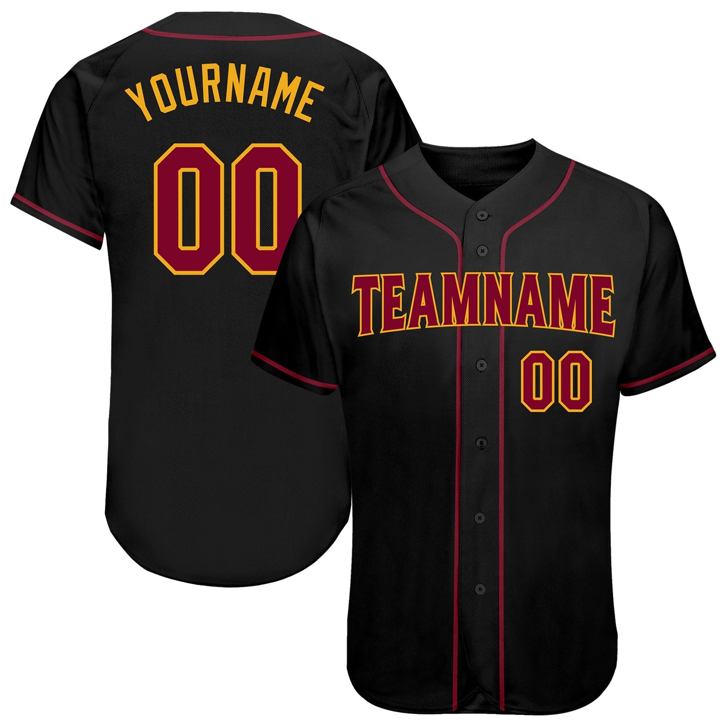 Custom Black Crimson-Gold Authentic Baseball Jersey - Sky-Custom
