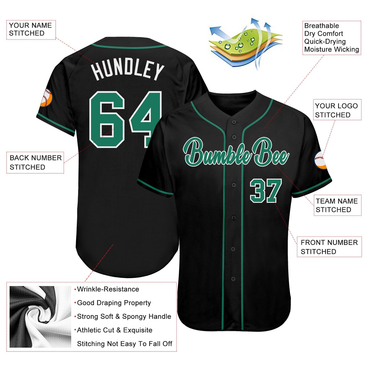 Custom Black Kelly Green-White Authentic Baseball Jersey - Sky-Custom