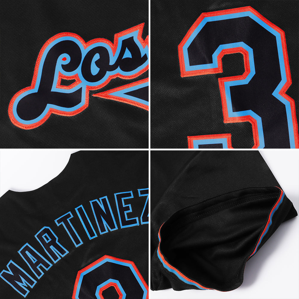 Custom Black Teal-Red Authentic Baseball Jersey - Sky-Custom
