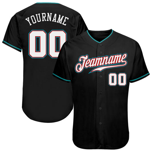 Custom Black White-Teal Authentic Baseball Jersey - Sky-Custom