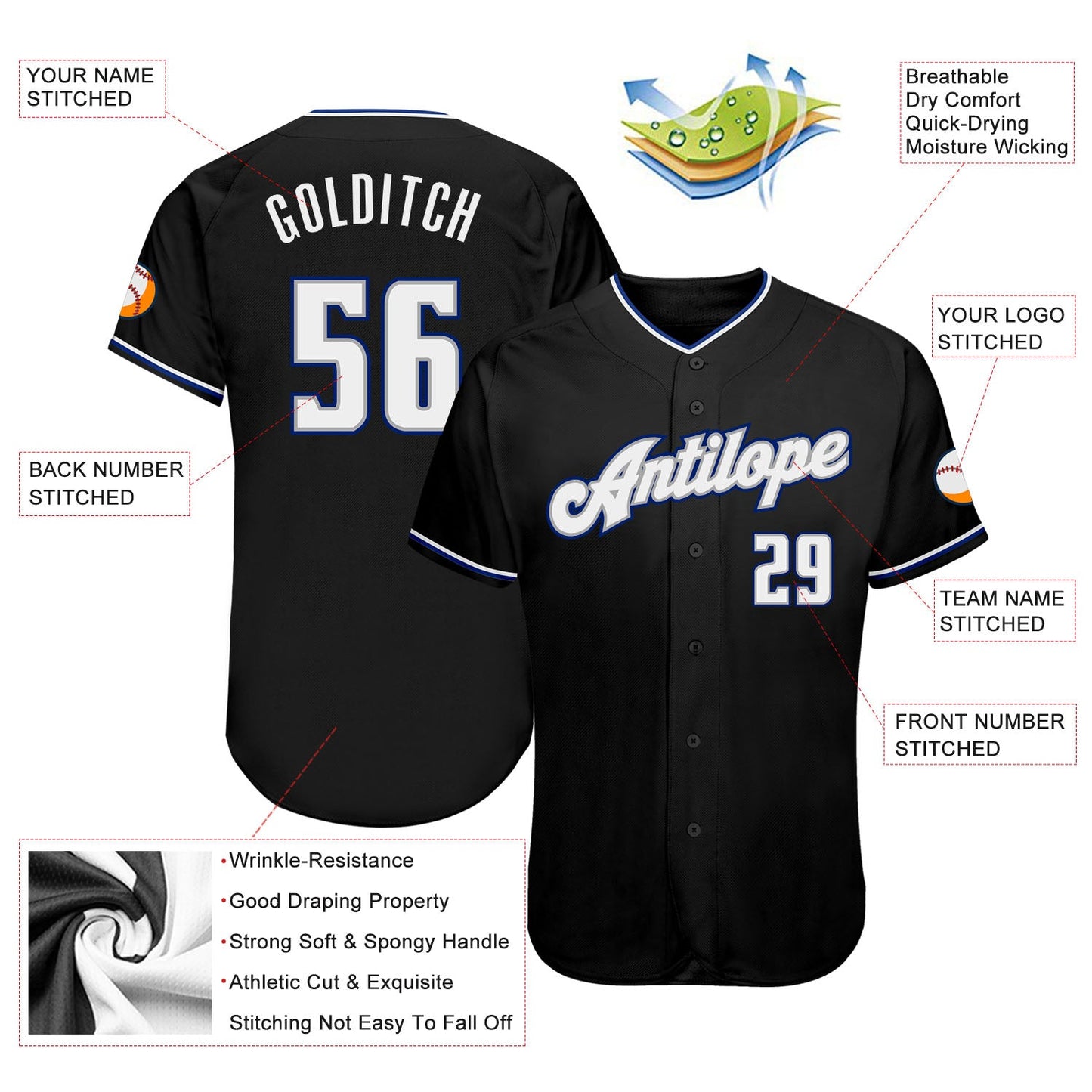 Custom Black White-Royal Authentic Baseball Jersey - Sky-Custom