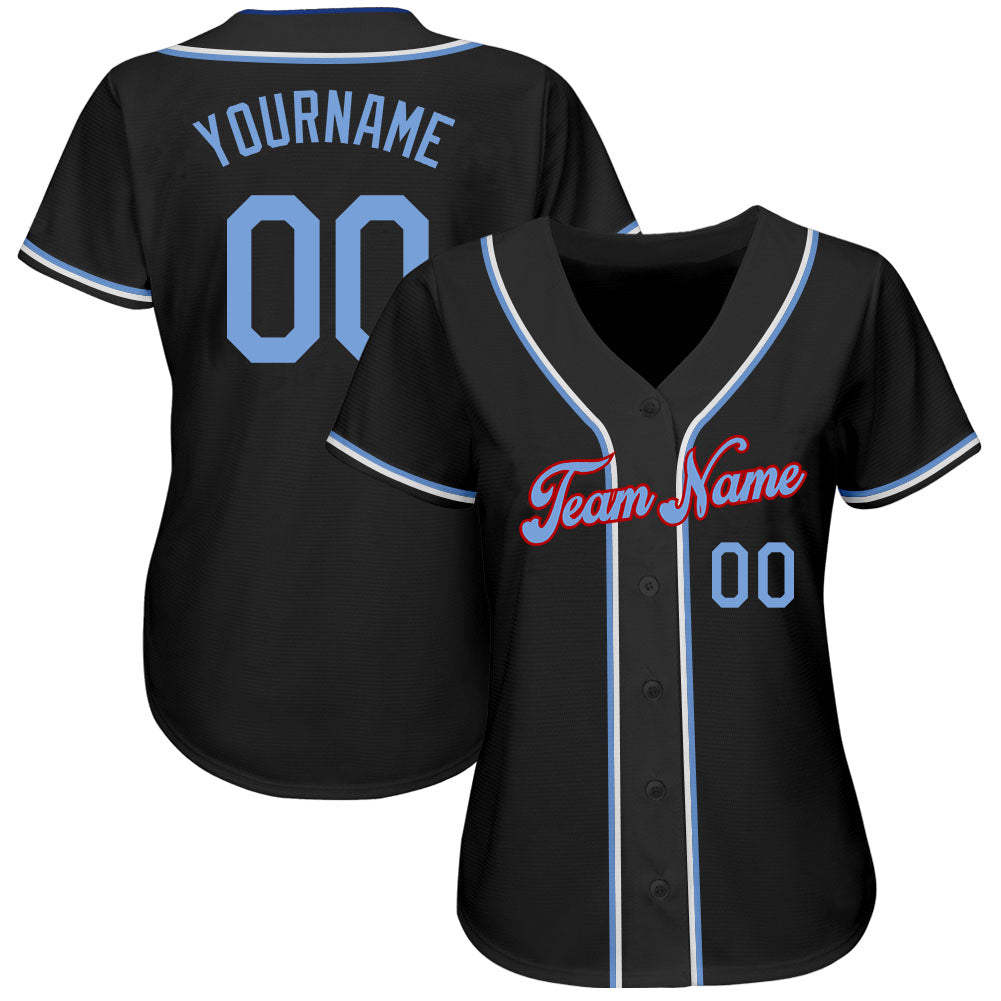 Custom Black Light Blue-Red Authentic Baseball Jersey - Sky-Custom