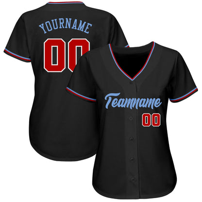 Custom Black Red-Light Blue Authentic Baseball Jersey - Sky-Custom