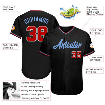 Custom Black Red-Light Blue Authentic Baseball Jersey - Sky-Custom
