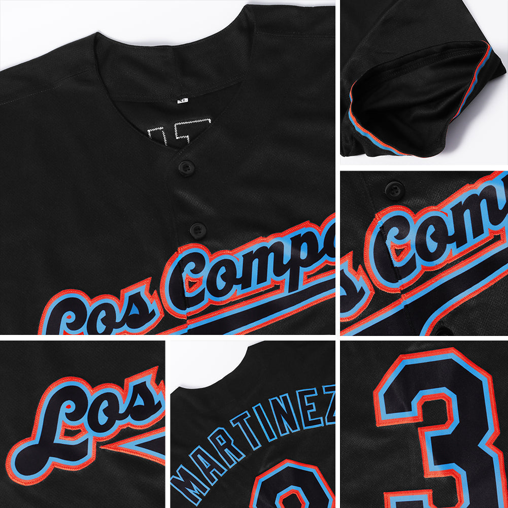 Custom Black Red-Light Blue Authentic Baseball Jersey - Sky-Custom