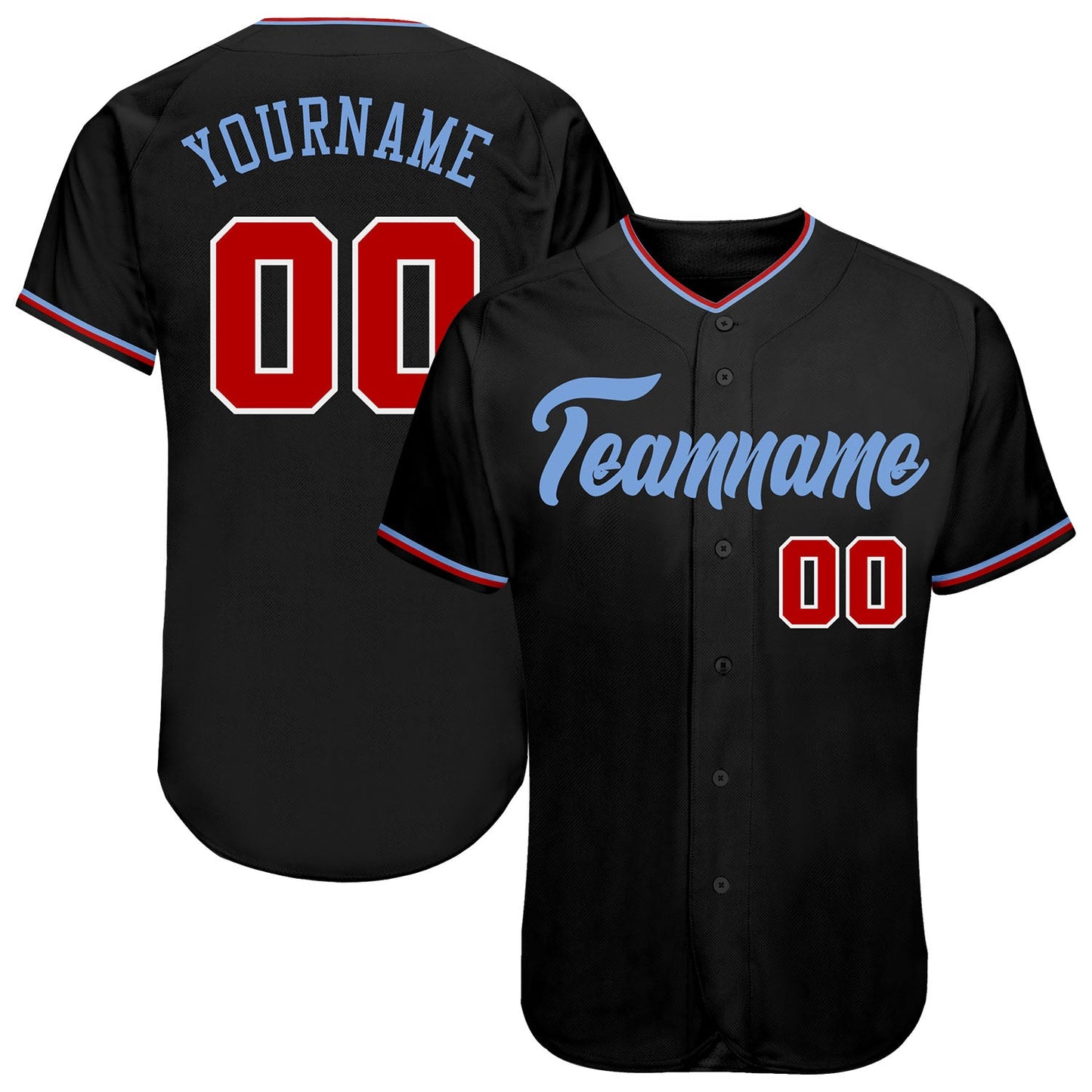 Custom Black Red-Light Blue Authentic Baseball Jersey - Sky-Custom